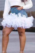 Women Fluffy Voluminous Sheer Organza Ruffle Micro Skirt