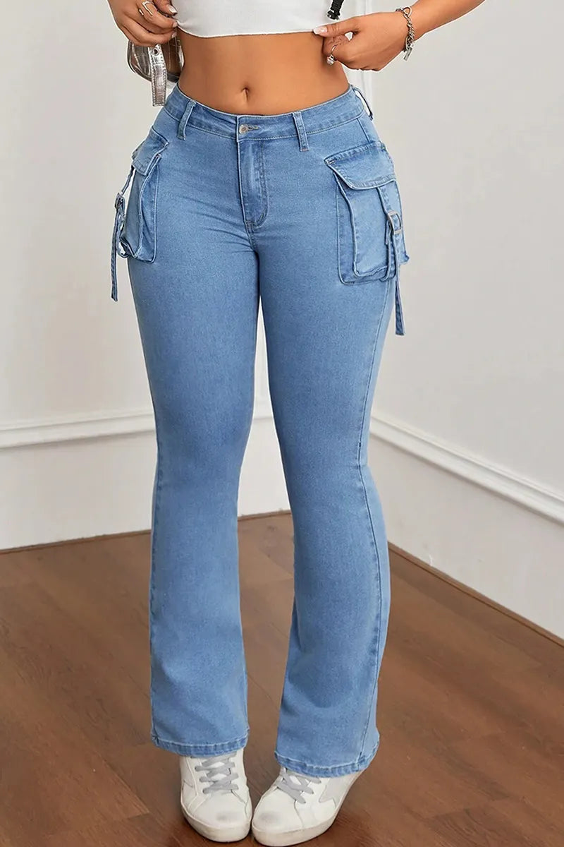 Women's Modern High Stretch Flare Jeans With Side Pockets