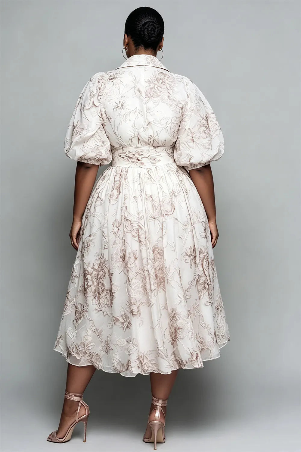 Business Casual White Shirt Collar Puff Sleeve Short Sleeve Pocket Midi Dresses