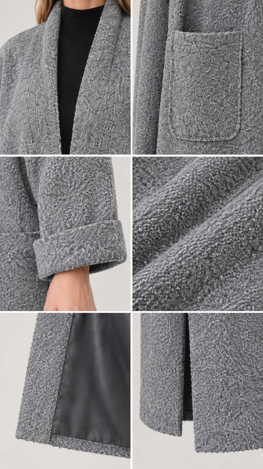 Women's Textured Bouclé Long Open Front Duster Coat with Pockets