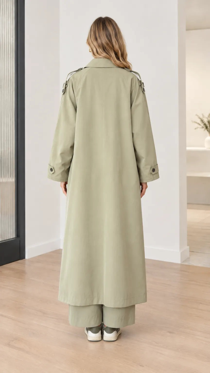 Women's Oversized Maxi Duster Trench Coat with Buttoned High Neck
