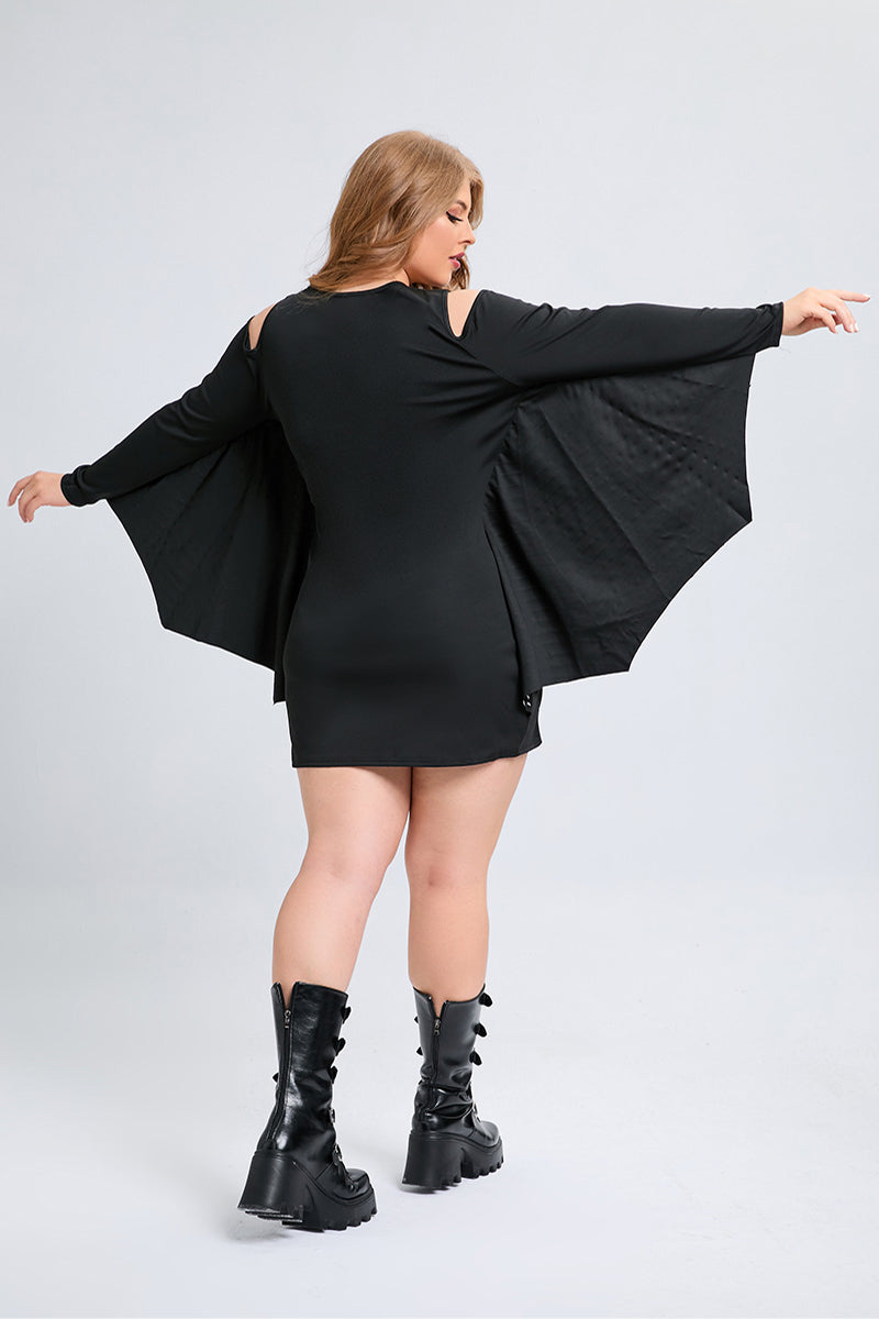 Halloween Costumes Black Spider Print Cold Shoulder Mini Dress (Only Dress)(Ships 24h)