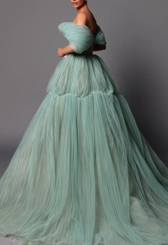 Mint Green Off-Shoulder Tulle Ball Dress