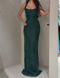 Multi-Color Halter Neck Beaded Mermaid Evening Gown