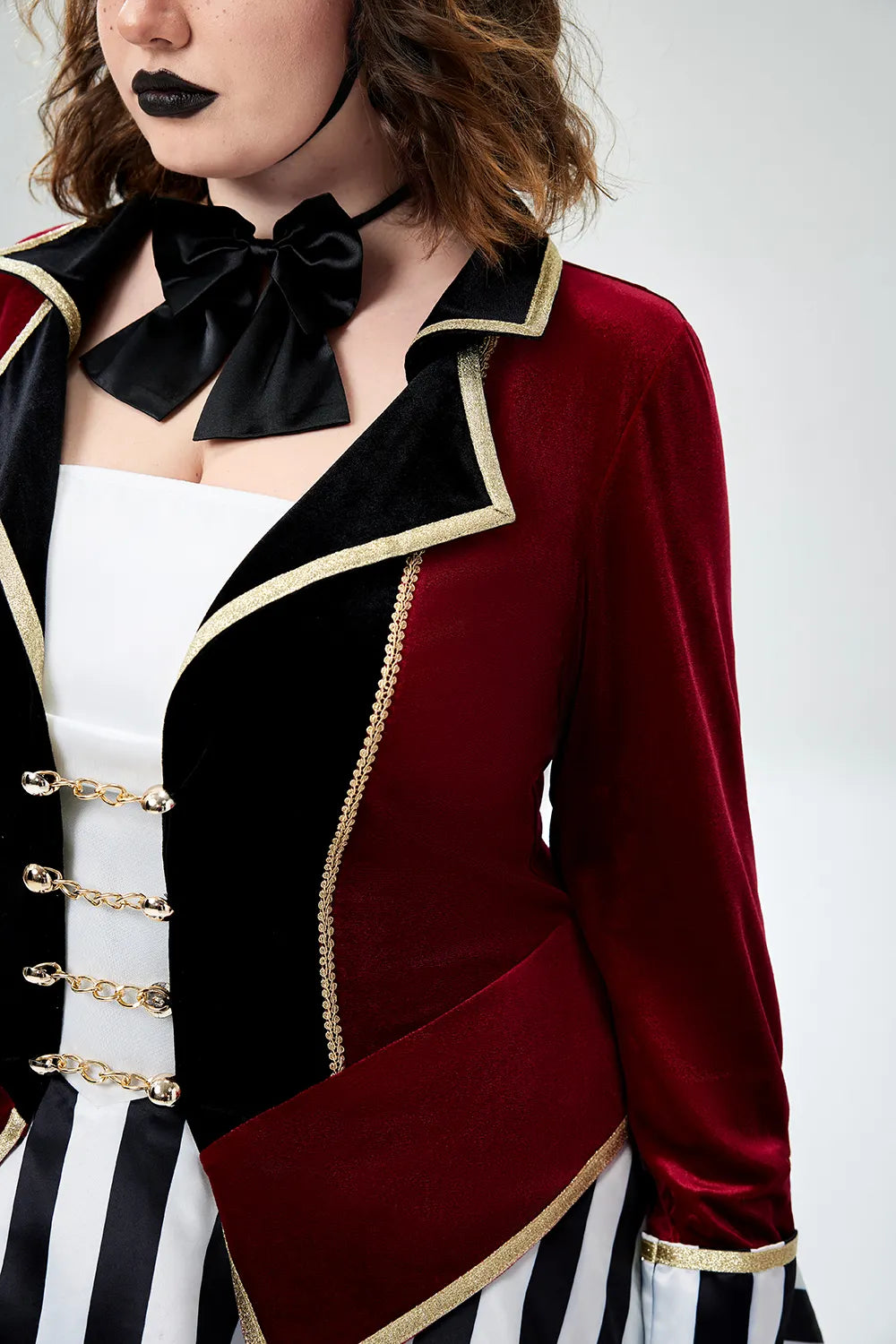 Halloween Costume Burgundy Velvet Mini Dress (With Hat And Bow Tie)(Ships 24h)
