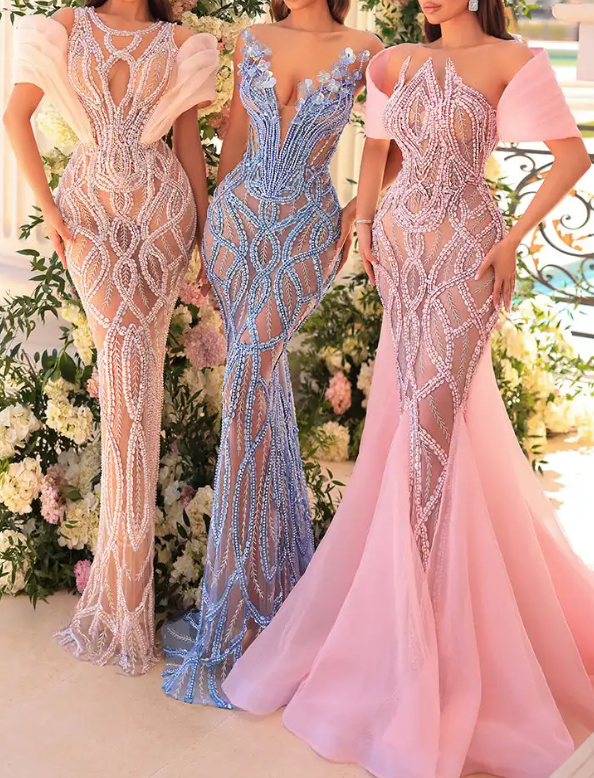 Off-the-Shoulder Embellished Maxi Dress