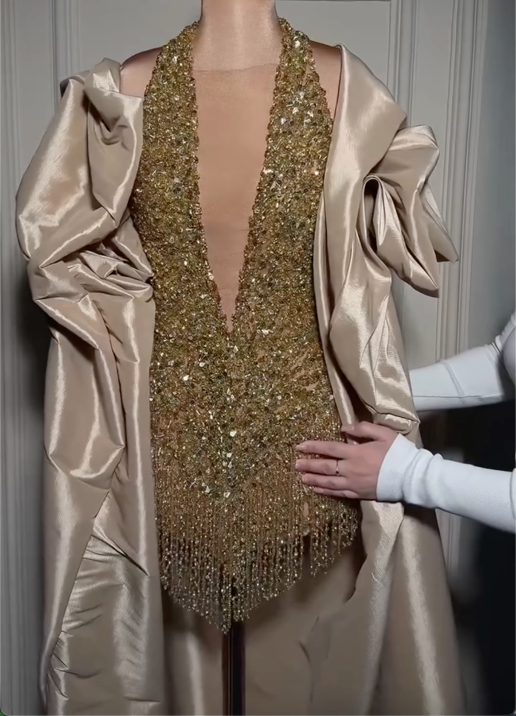 Gold Halter Neck Mini Evening Dress - Crystal Beaded Fringe