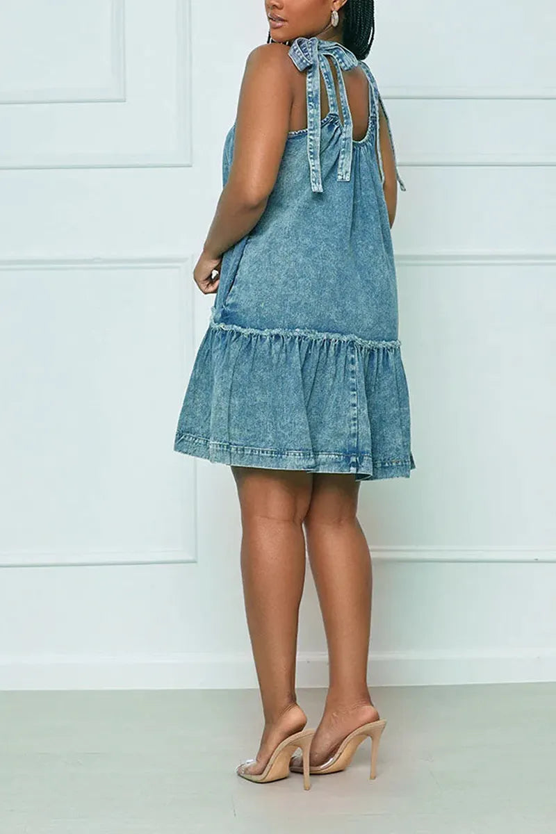 Ladies' Hot Selling Casual Denim Bow Loose Dress