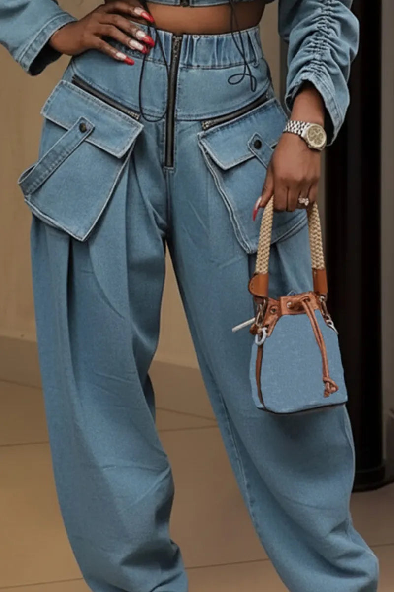 Women's Casual Denim Jacket & Casual Straight Leg Jeans