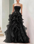Rose Red Chiffon Strapless Tiered Maxi Dress