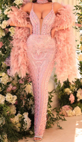 Pink Spaghetti Strap Crystal Embellished Maxi Dress