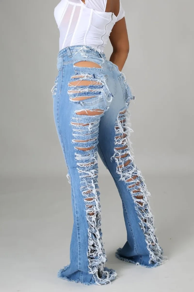 Women's Casual Distressed Flared Jeans
