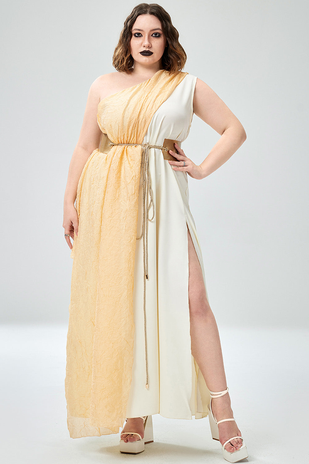 Casual Halloween Costume Khaki Golden Goddess Maxi Dress(Ships 24h)
