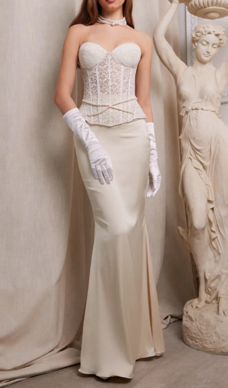 Ivory Lace Corset & Satin Mermaid Skirt Co-Ord Set