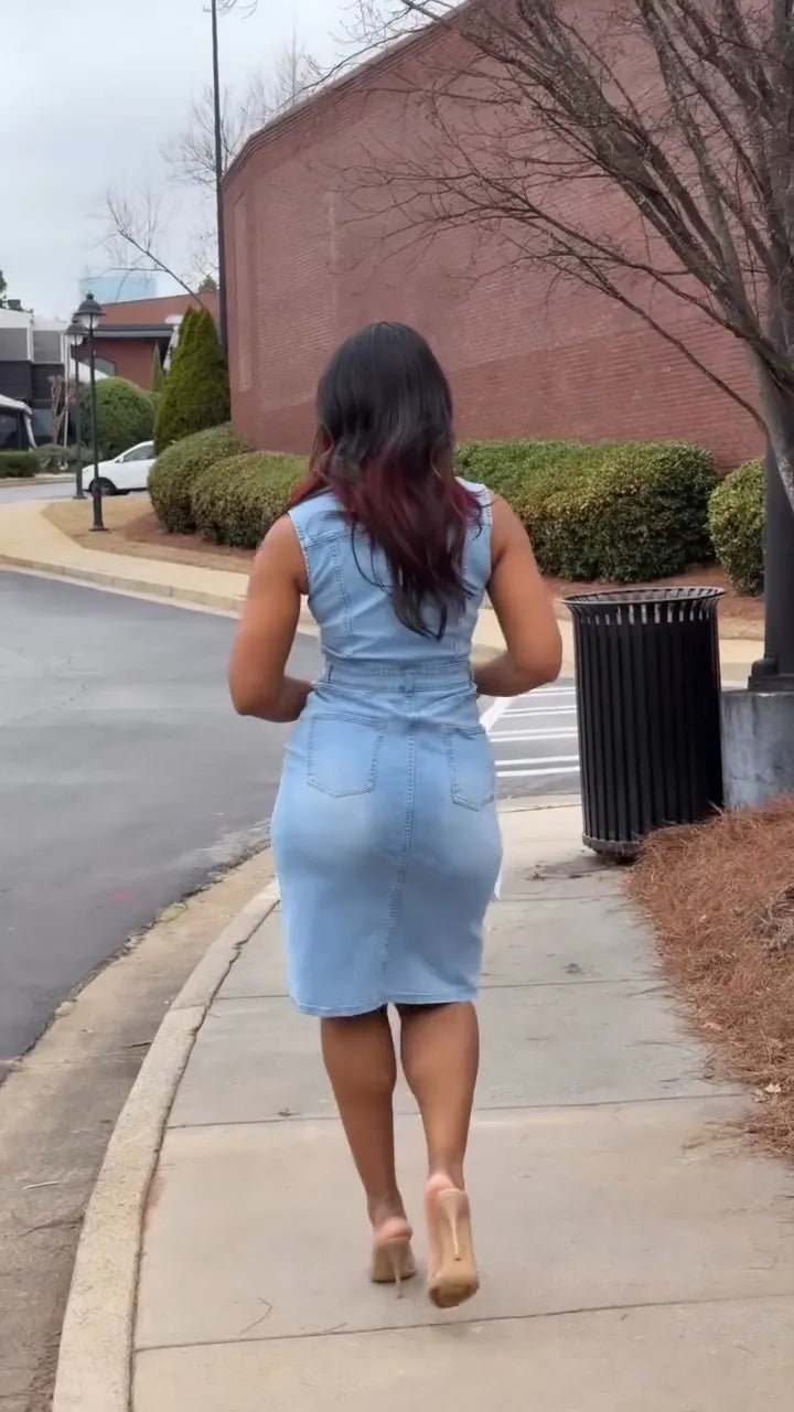 Women's Casual Lapel Slim Pencil Denim Dress