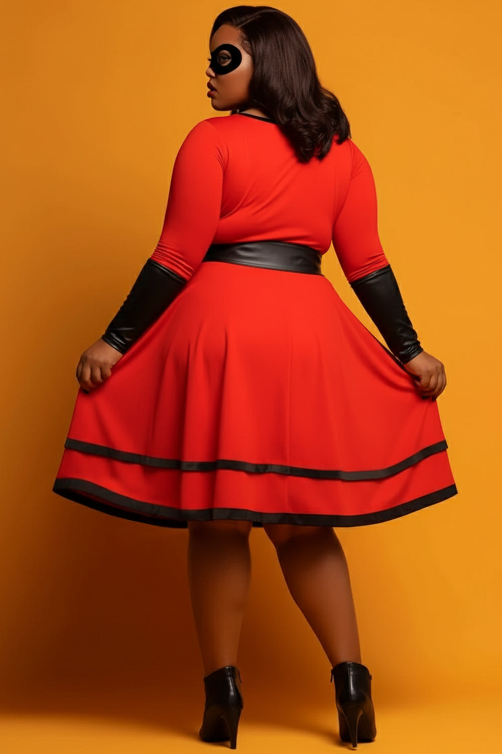 Halloween Red Round Neck Long Sleeve Ruffle Casual Contrast Mini Dresses