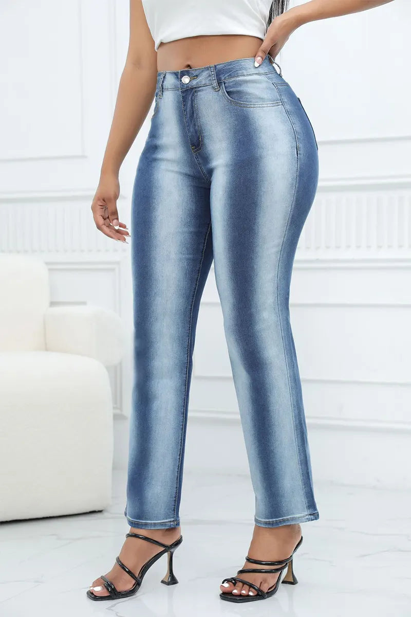 Women's Vintage Unique Design Ombre Straight Leg Jeans