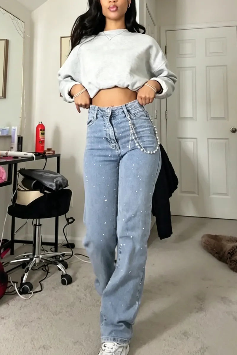 Women's Casual Sparkling Rhinestone Versatile Jeans