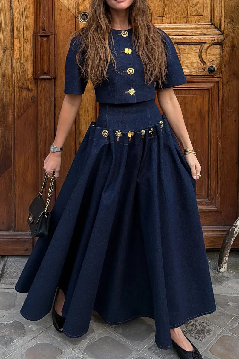 Hot Selling Women's Casual Denim Tops And Denim Long Dresses