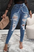 Ladies' Casual Washed Ripped Tight Jeans