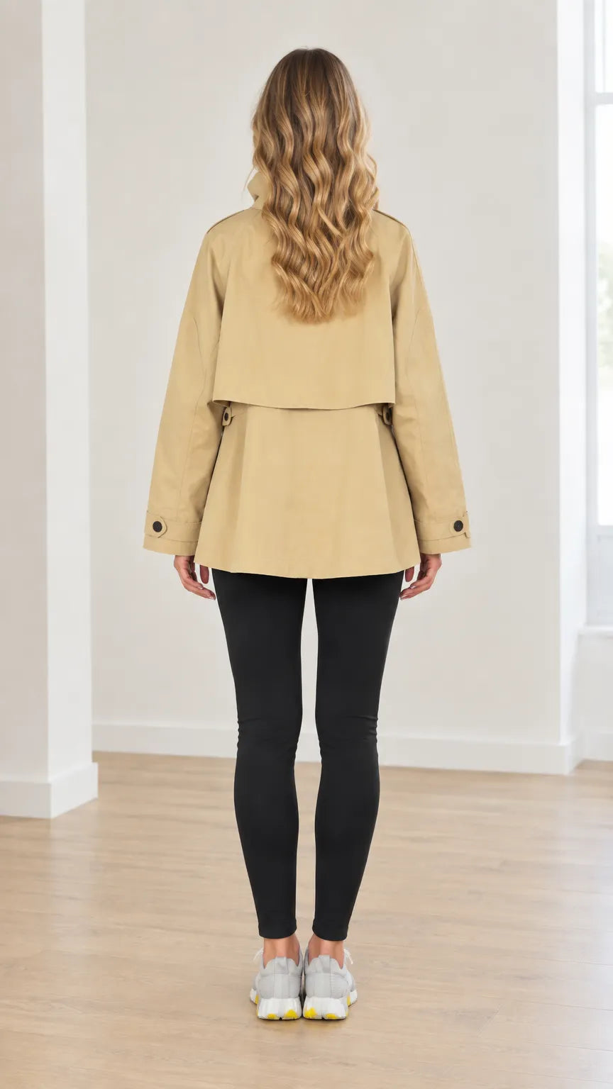 Women's High Neck Layered Flap Short Trench Coat Loose Windbreaker Jacket