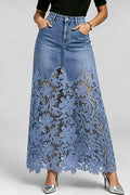 Women's Elegant Lace Panel Denim Skirt