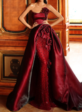 Luxury Floral Appliqué Prom Gown in Burgundy