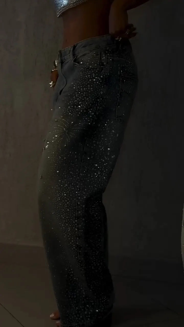 Women's Firework Rhinestone Casual Jeans