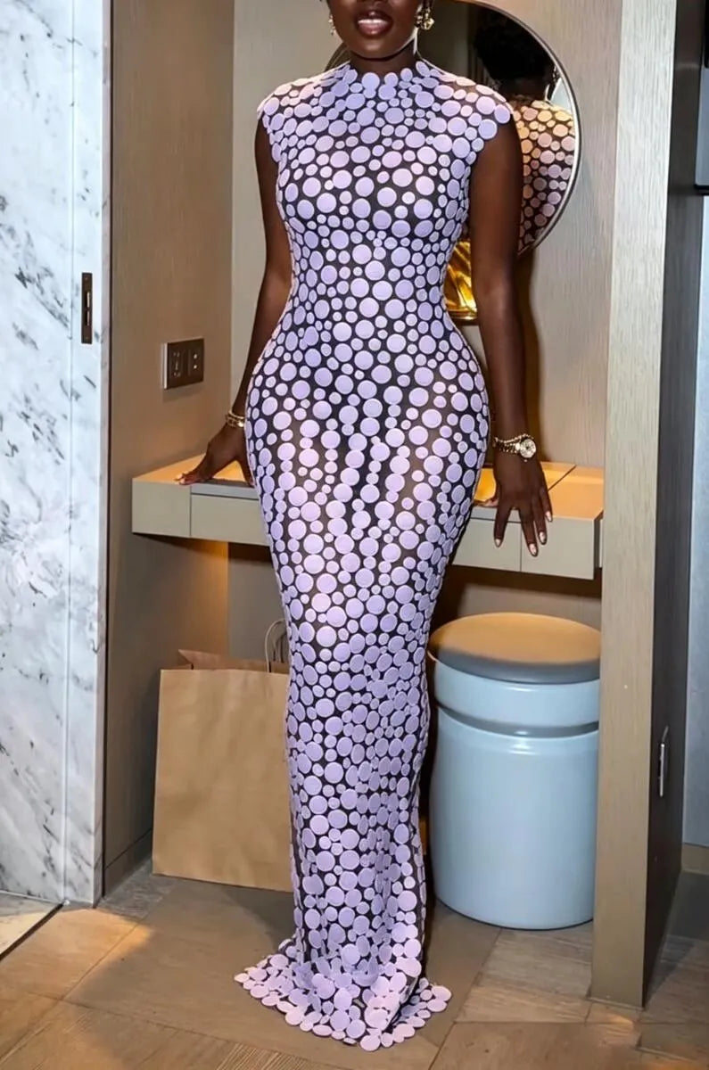 Women's Round Neck Circular Pattern Slim Fit Elegant Temperament Dress