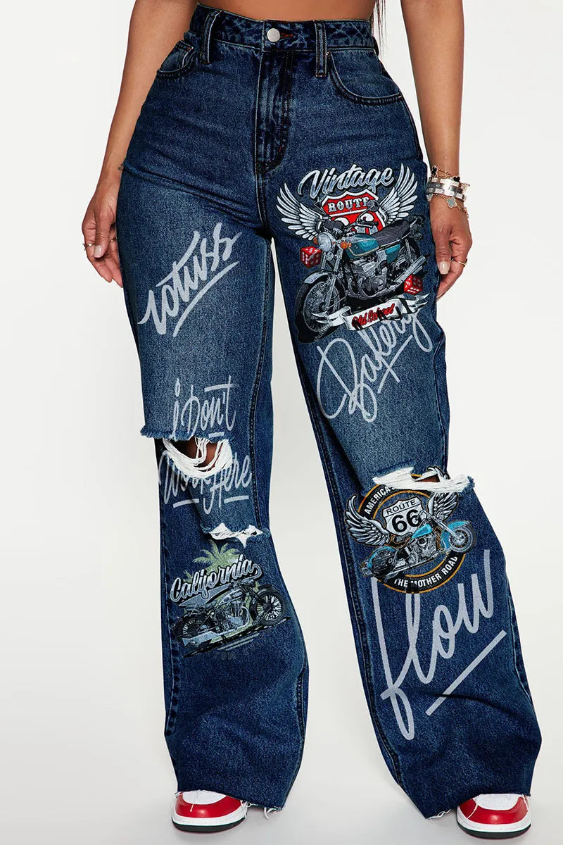 Fashionable Ripped High Waisted Denim Jeans