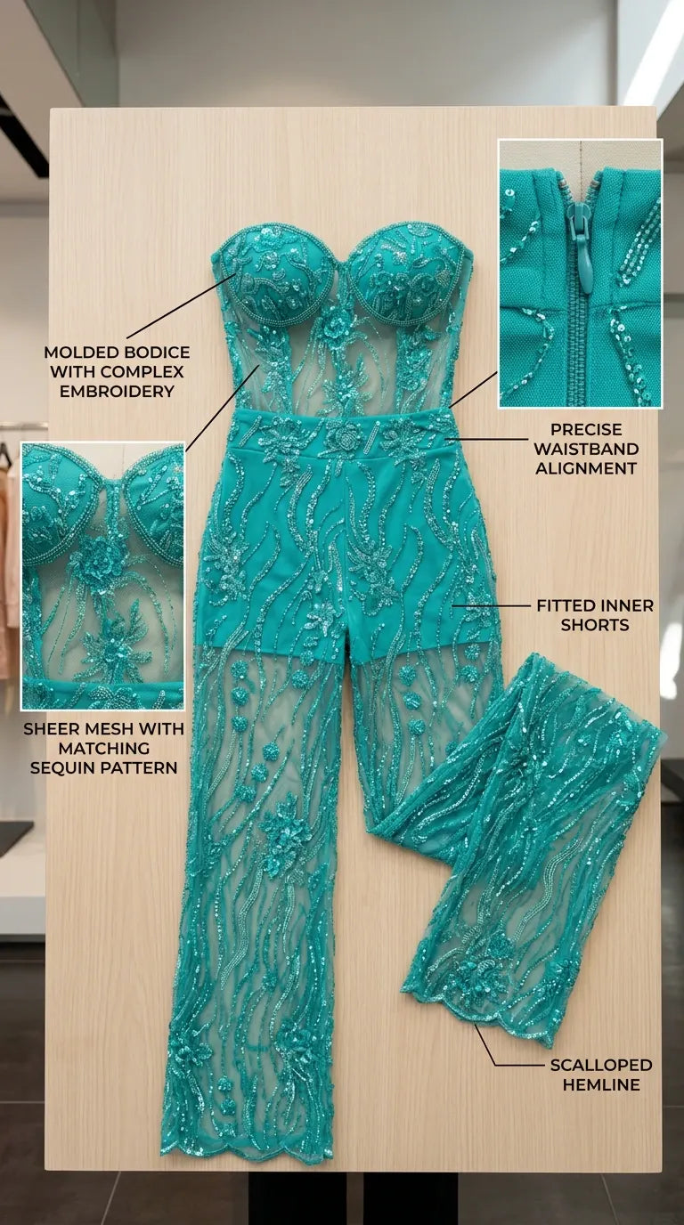 Strapless Sweetheart Sequin Mesh Evening Jumpsuit with Molded Corset Bodice