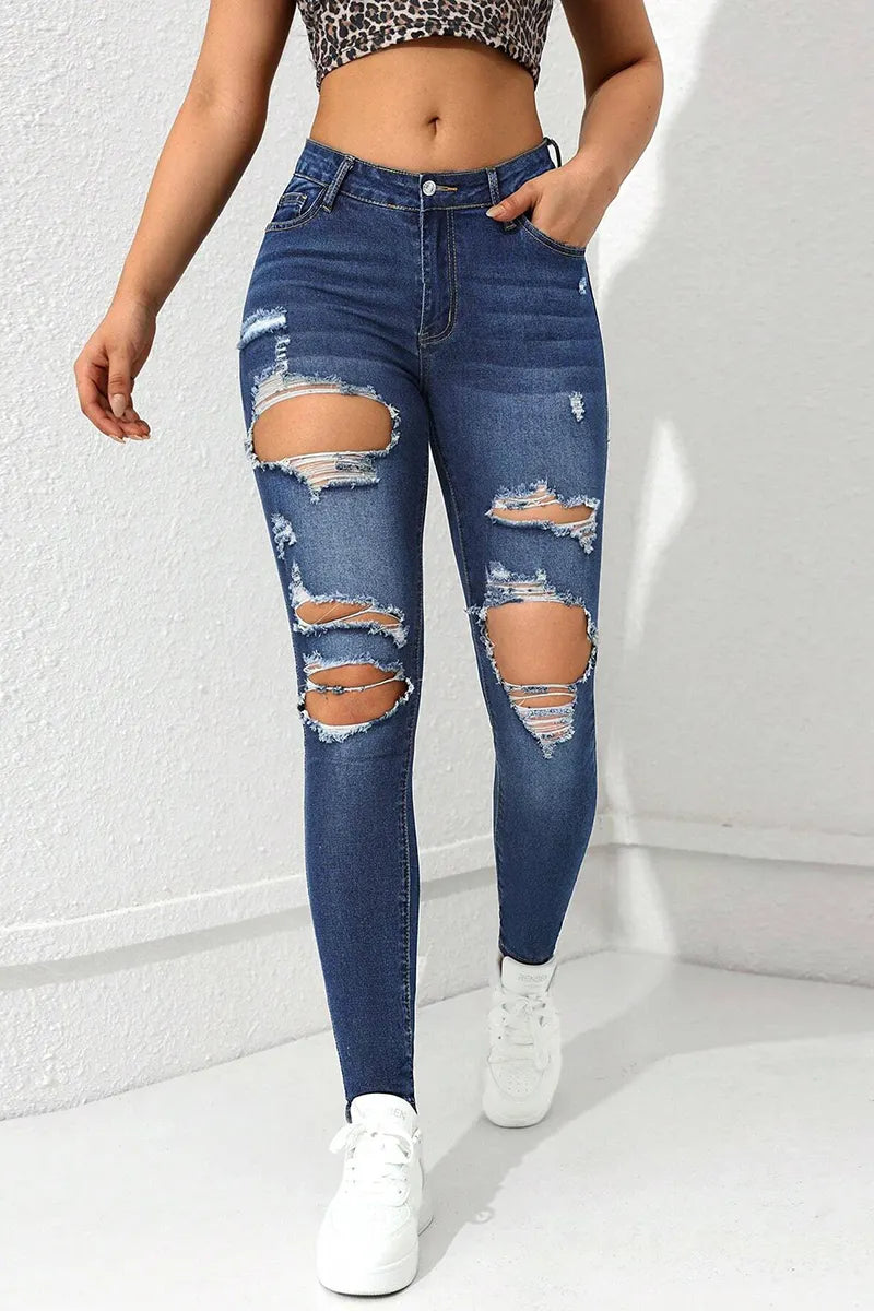 Women's Casual Fashion Ripped Slim Fit Flattering Jeans