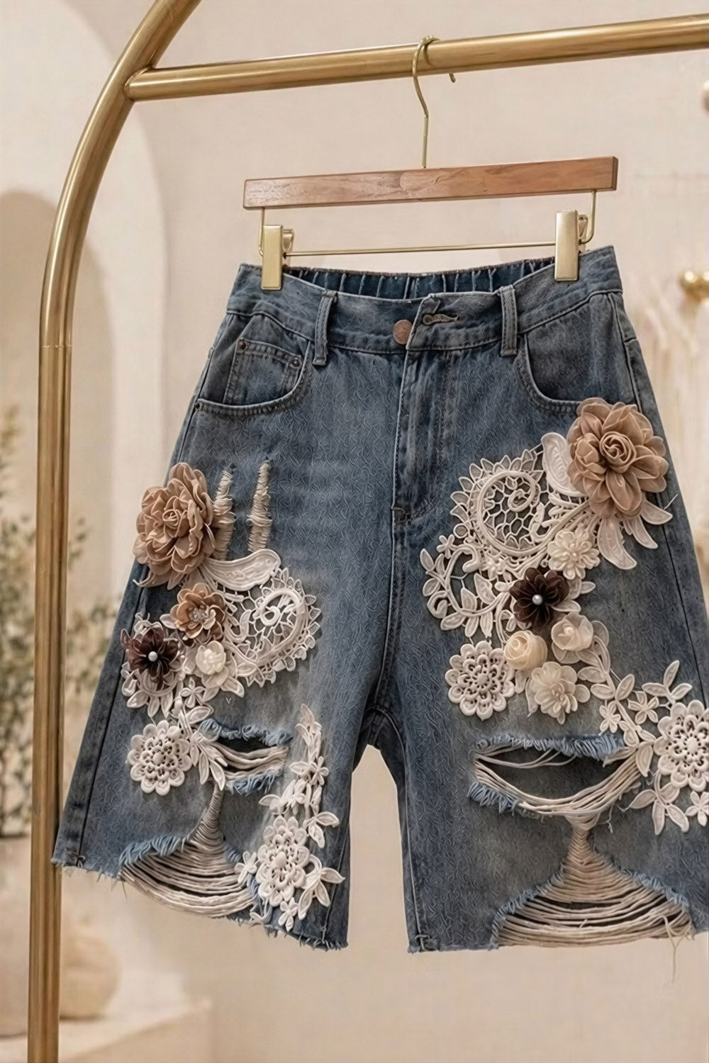 Plus Size Party Blue Ripped 3D Denim Jeans