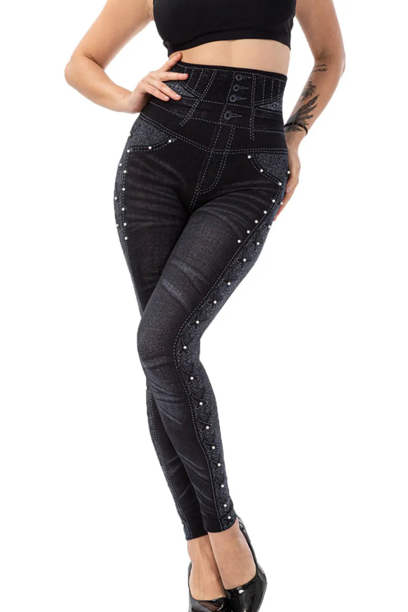 Ladies' High-Waist Patterned Floral Print Jeans