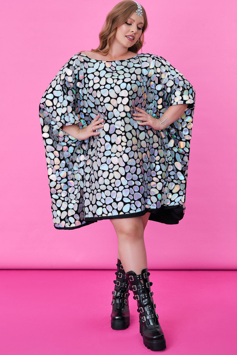 Party Batwing Sleeves Silver Laser Mirror Sequin Mini Dress