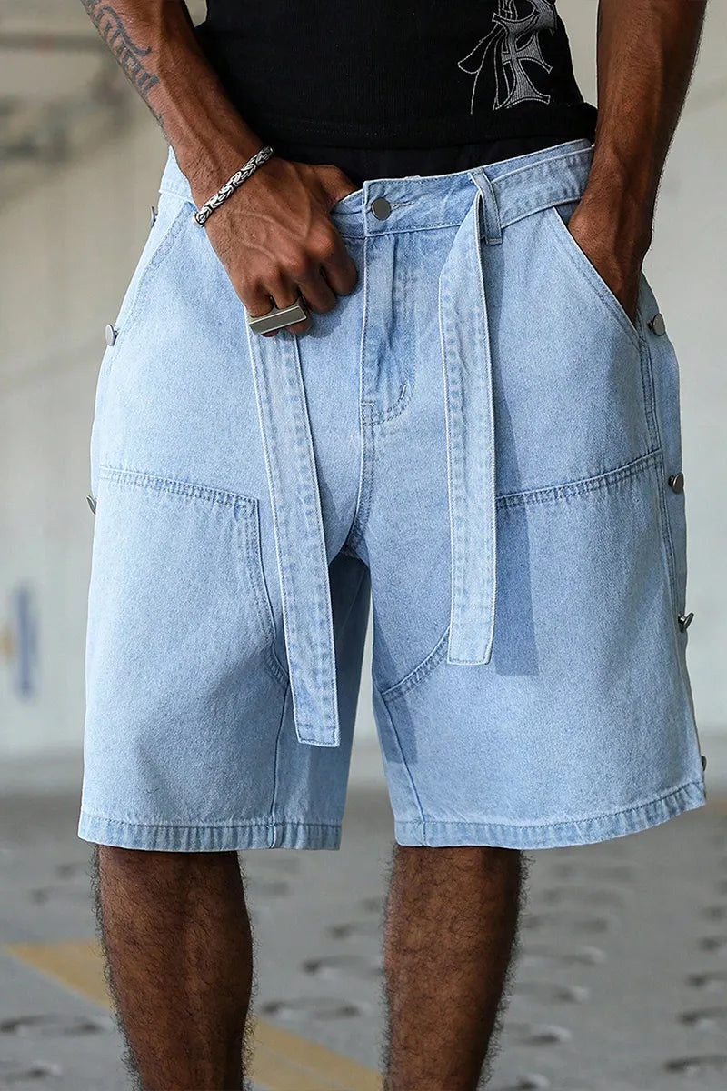Men's Faded Washed Loose Fit Vintage Casual Denim Shorts