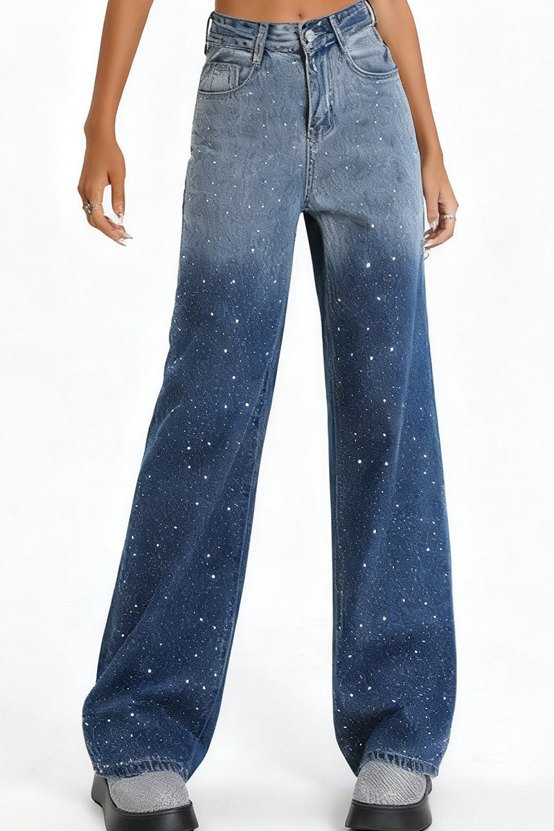 Women's Blue Gradient Rhinestone-Dazzled Jeans
