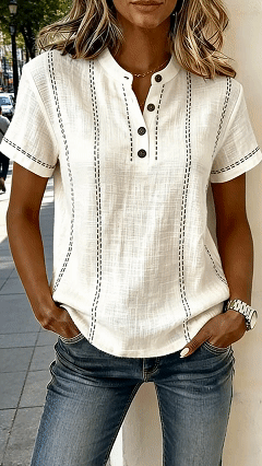 Women's V-neck Short-sleeve Casual Loose Cotton Top