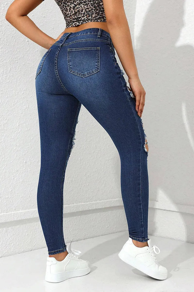 Women's Casual Fashion Ripped Slim Fit Flattering Jeans