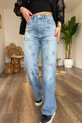 Women's Casual Loose Denim Pants with All-Over Sparkly Star Print