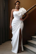 Wedding White Elegant One Shoulder Strappy 3D Maxi Dresses