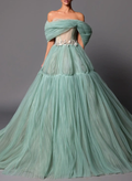 Mint Green Off-Shoulder Tulle Ball Dress