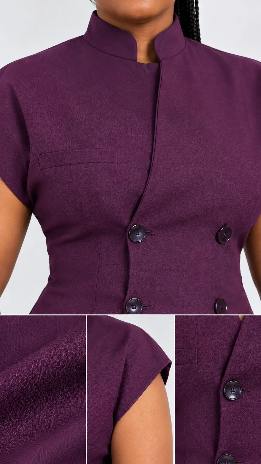 Women's Stand Collar Short Sleeve Double-Breasted Top and Wide-Leg Pants Two-Piece Suit Set