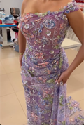 Fairycore Lilac Mermaid Maxi Dress with 3D Floral Appqué & Sequins