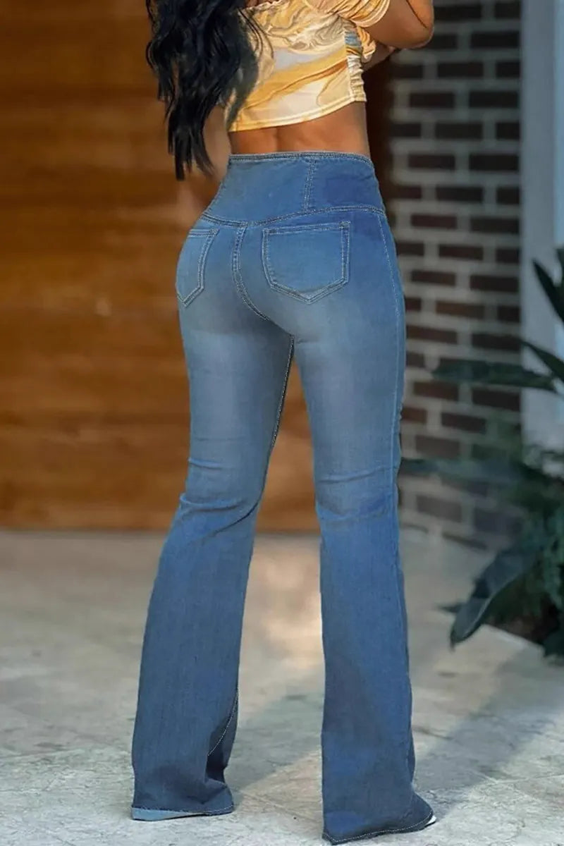 Women's Fashion Elastic Waistband Flared Jeans