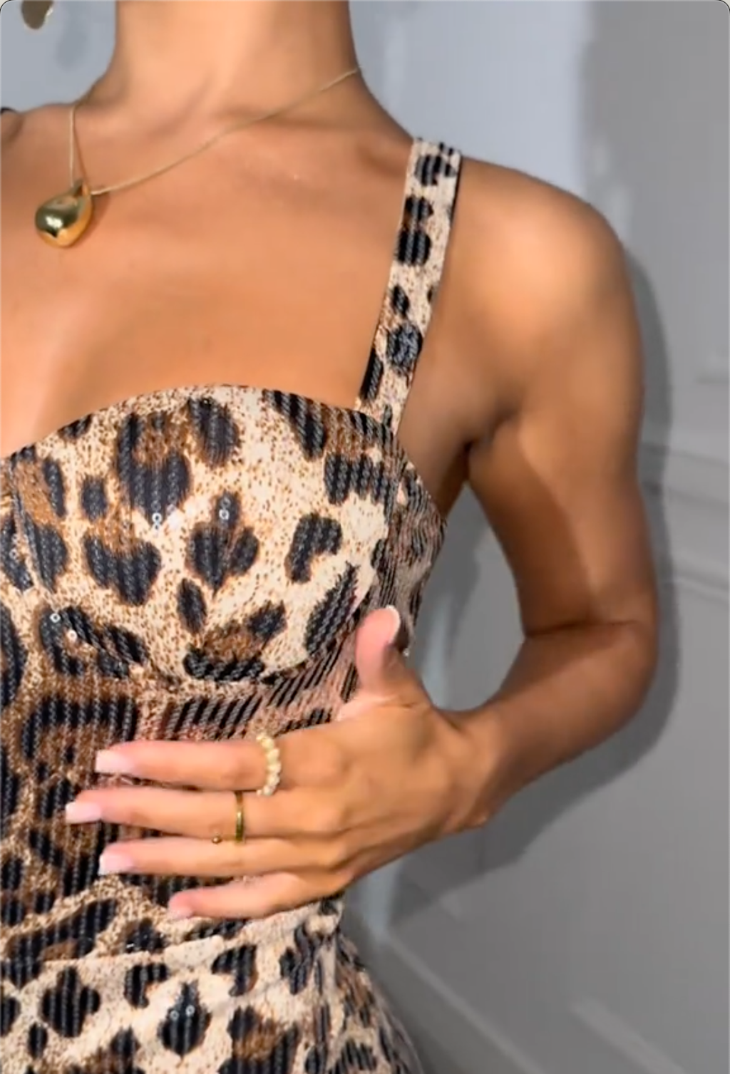 Brown Leopard Print Party Romper with Sequin Embellishment & Bodycon Fit