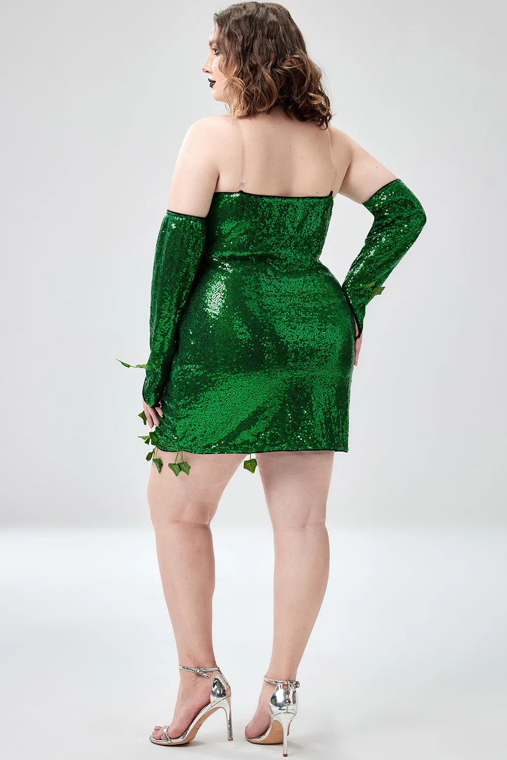 Halloween Costumes Green Cosplay Sequin Strapless Mini Dress(Ships 24h)