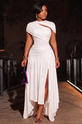 Round Neck Cut Out Irregular Hem Gowns Maxi Dresses-White
