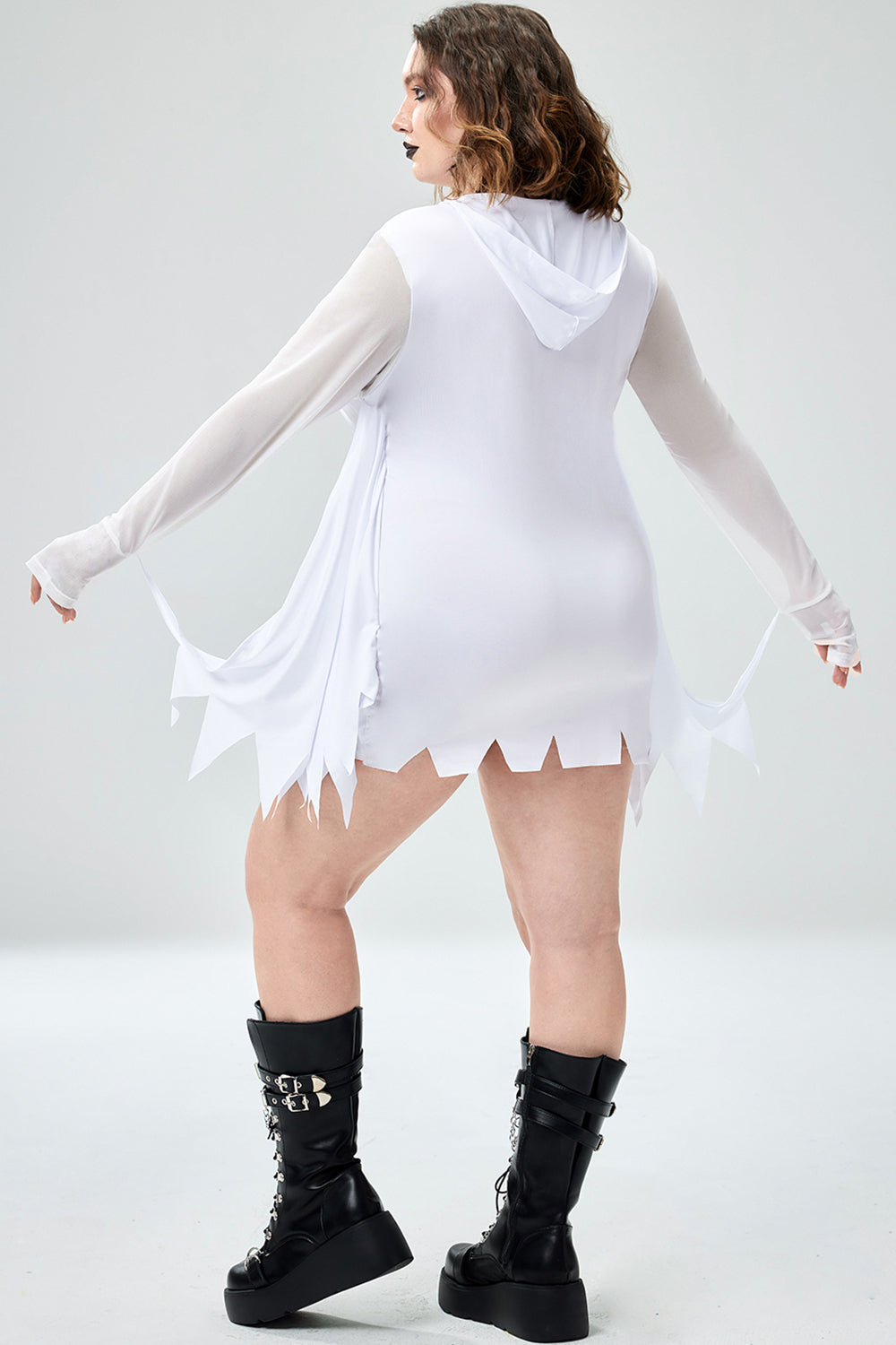 Casual Halloween Costume White Ghost Knitted Mini Dress(Ships 24h)