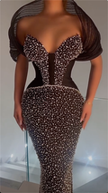 Opulent Black Strapless Crystal-Encrusted Mermaid Maxi Dress